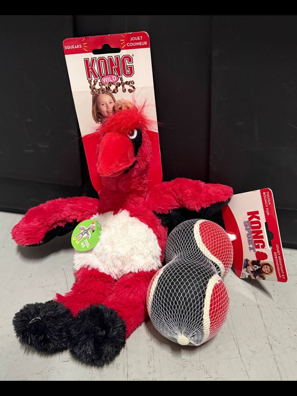 Squeaky Bird Dog Toy & 2-Pack Sport Tennis Balls Gift Set, Red Cardinal Plush